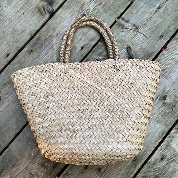 Straw Handbag Woven Tote Natural Neutral Boho Minimalist Summer Bag - Picture 1 of 4